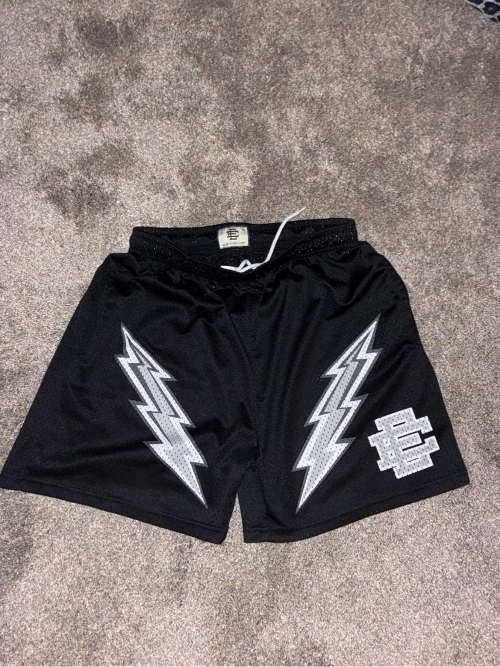 Eric Emanuel Black Athletic Shorts with Silver Lightning